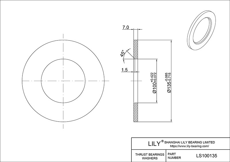 LS100135 Needle Roller Thrust Bearings (Washers) cad drawing