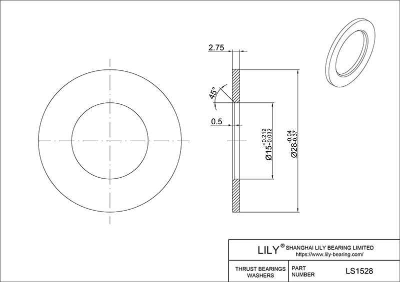 LS1528 Needle Roller Thrust Bearings (Washers) cad drawing