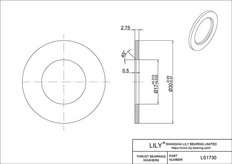 LS1730 Needle Roller Thrust Bearings (Washers) cad drawing