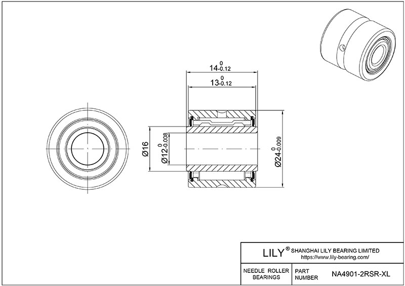 NA4901-2RSR-XL Heavy Duty Needle Roller Bearings (Machined) cad drawing