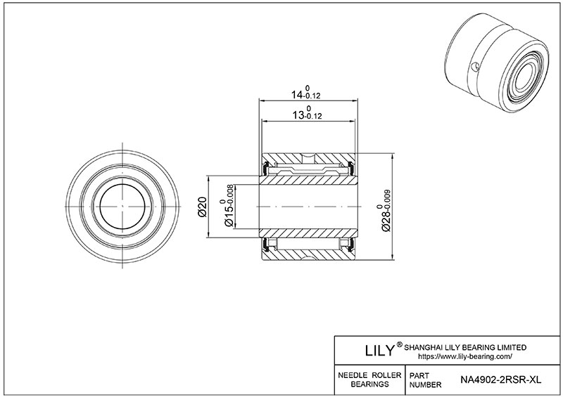 NA4902-2RSR-XL Heavy Duty Needle Roller Bearings (Machined) cad drawing