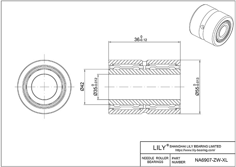 NA6907-ZW-XL Heavy Duty Needle Roller Bearings (Machined) cad drawing