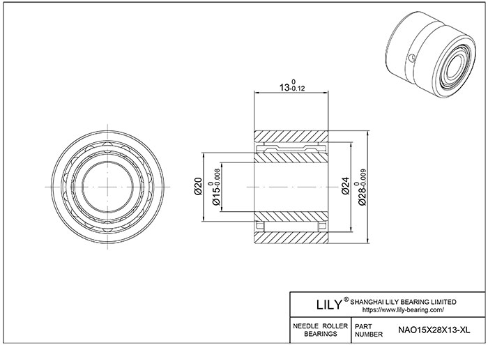 NAO15X28X13-XL Heavy Duty Needle Roller Bearings (Machined) cad drawing