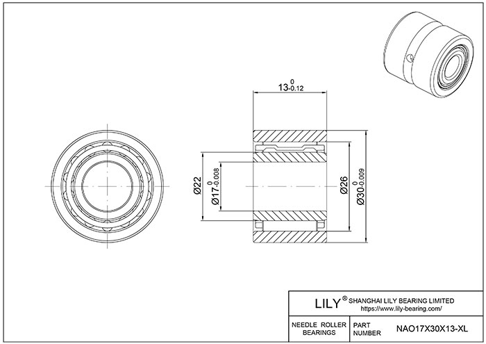 NAO17X30X13-XL Heavy Duty Needle Roller Bearings (Machined) cad drawing