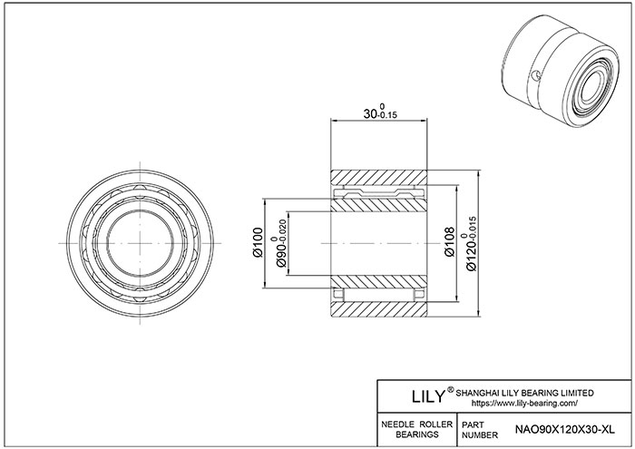 NAO90X120X30-XL Heavy Duty Needle Roller Bearings (Machined) cad drawing