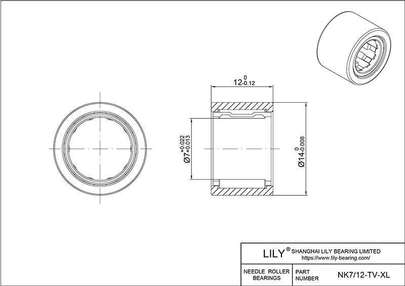 NK7/12-TV-XL Heavy Duty Needle Roller Bearings (Machined) cad drawing