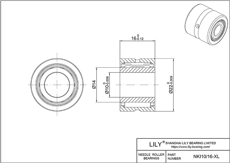 NKI10/16-XL Heavy Duty Needle Roller Bearings (Machined) cad drawing