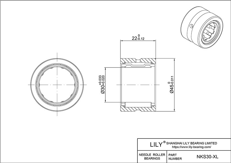 NKS30-XL Heavy Duty Needle Roller Bearings (Machined) cad drawing