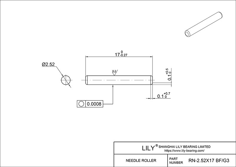 RN-2.52x17 BF/G3 Loose Needle Rollers cad drawing