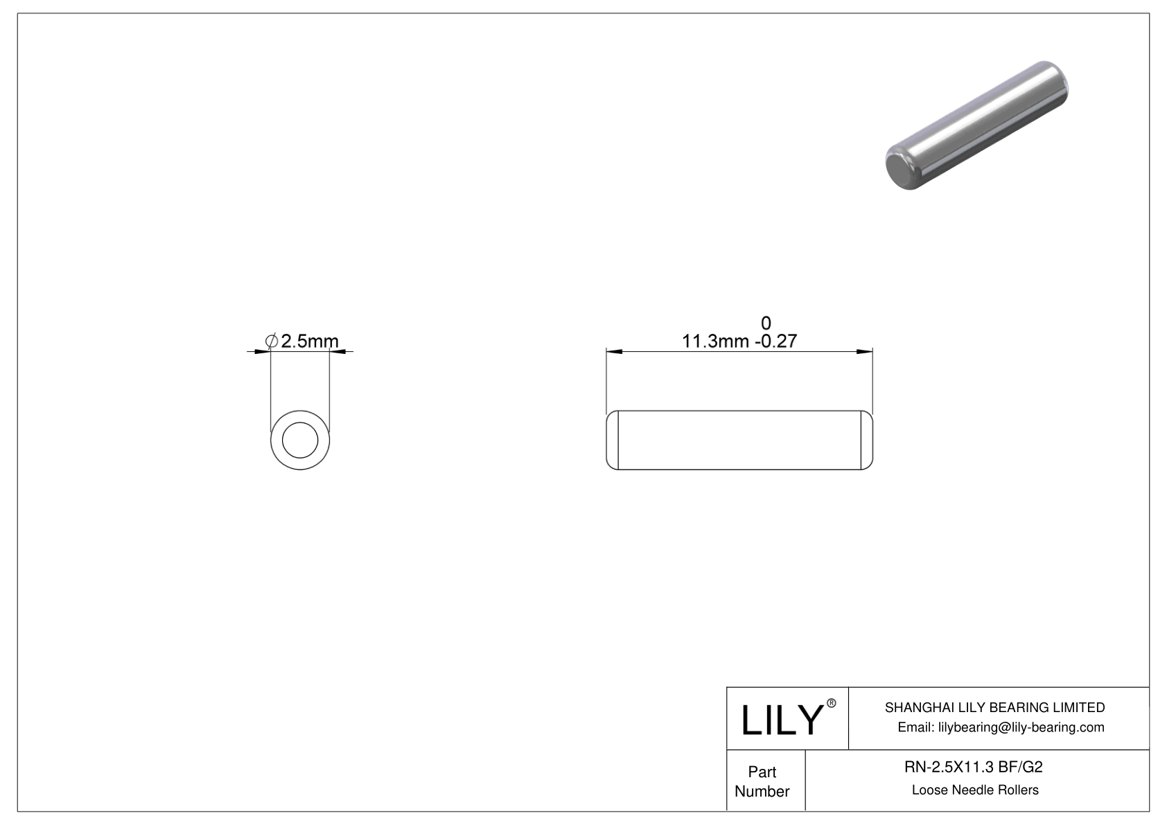 RN-2.5X11.3 BF/G2 Loose Needle Rollers cad drawing