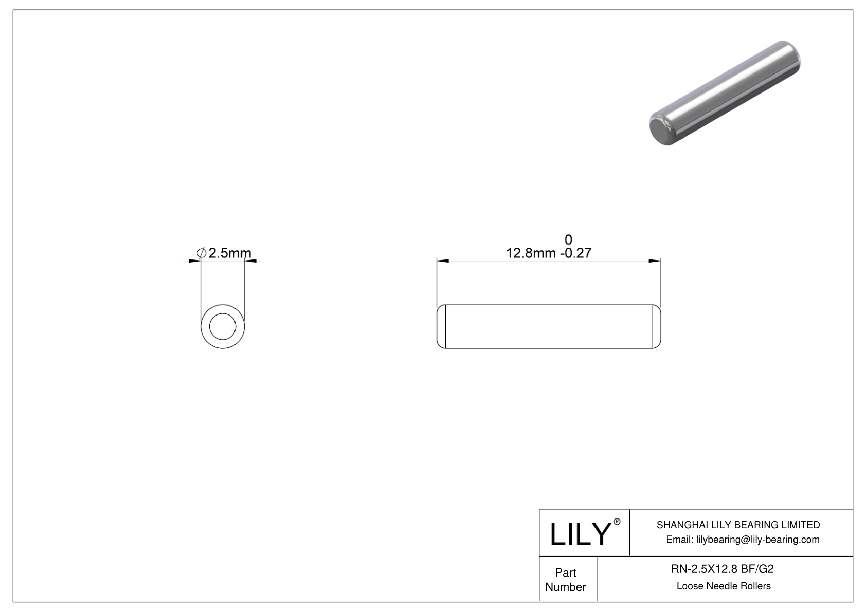 RN-2.5X12.8 BF/G2 Rodillos de aguja sueltos cad drawing