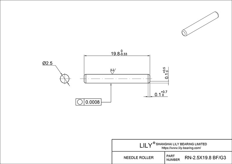 RN-2.5x19.8 BF/G2 Loose Needle Rollers cad drawing
