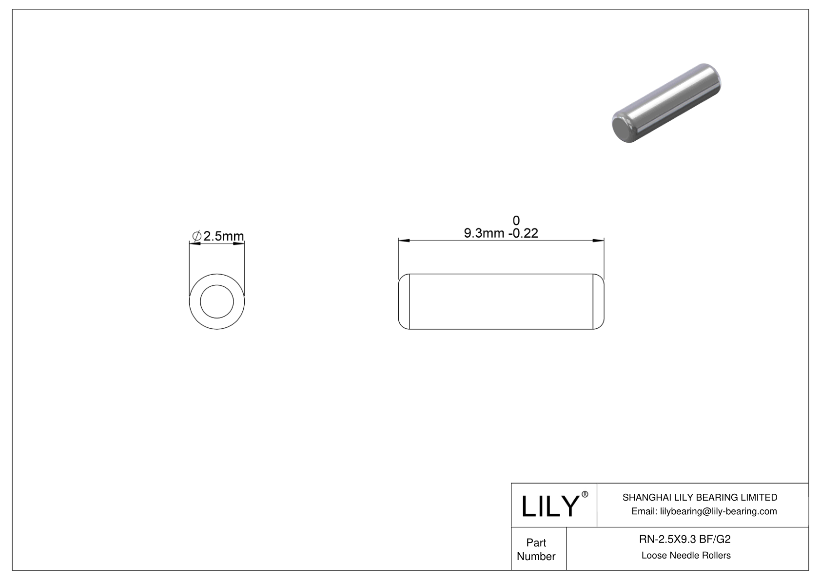 RN-2.5X9.3 BF/G2 Loose Needle Rollers cad drawing