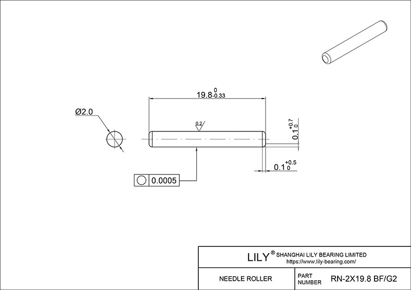 RN-2x19.8 BF/G2 Loose Needle Rollers cad drawing