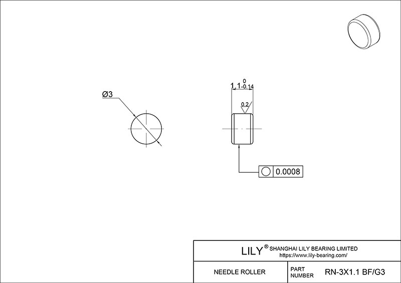 RN-3.0x1.1 BF/G3 Loose Needle Rollers cad drawing