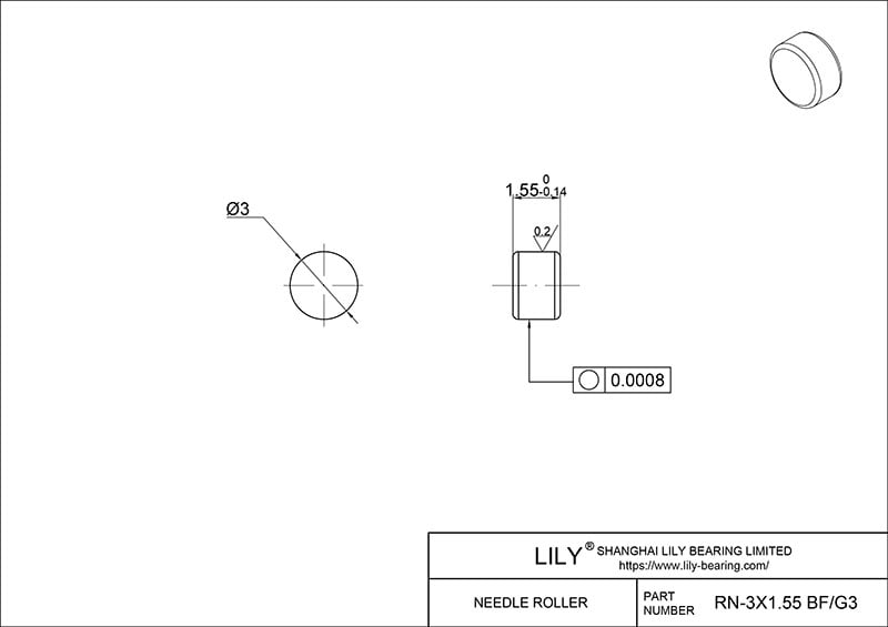 RN-3.0x1.55 BF/G3 Loose Needle Rollers cad drawing