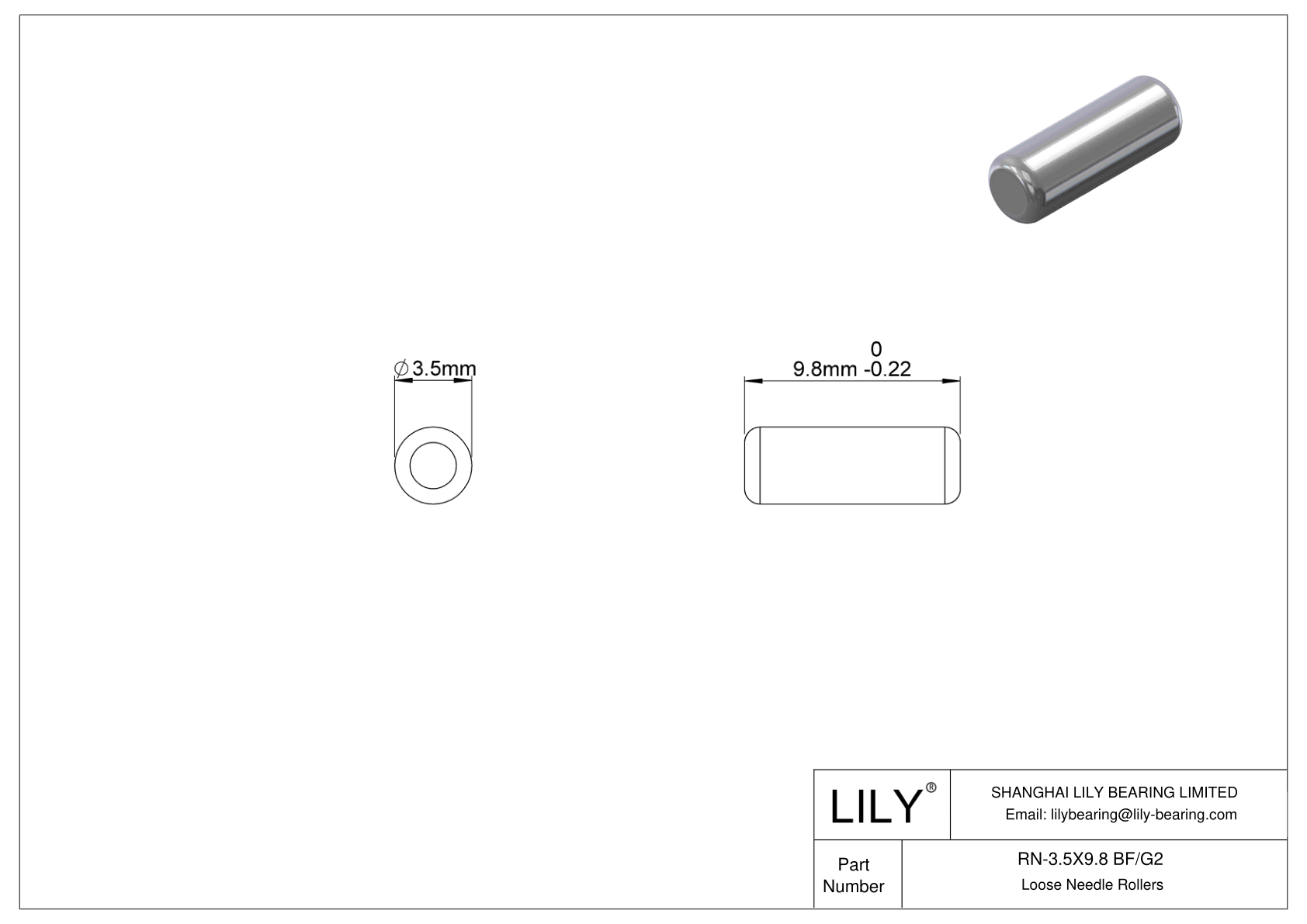 RN-3.5X9.8 BF/G2 Rodillos de aguja sueltos cad drawing