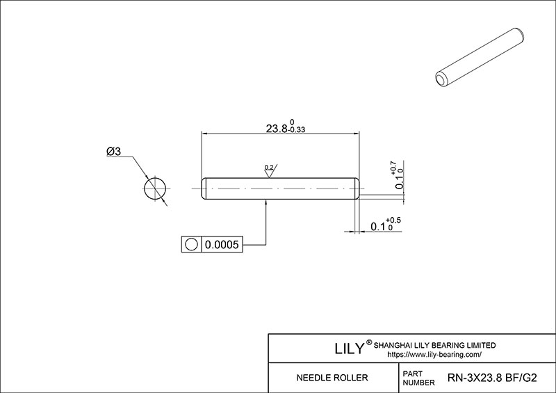 RN-3x23.8 BF/G2 Loose Needle Rollers cad drawing
