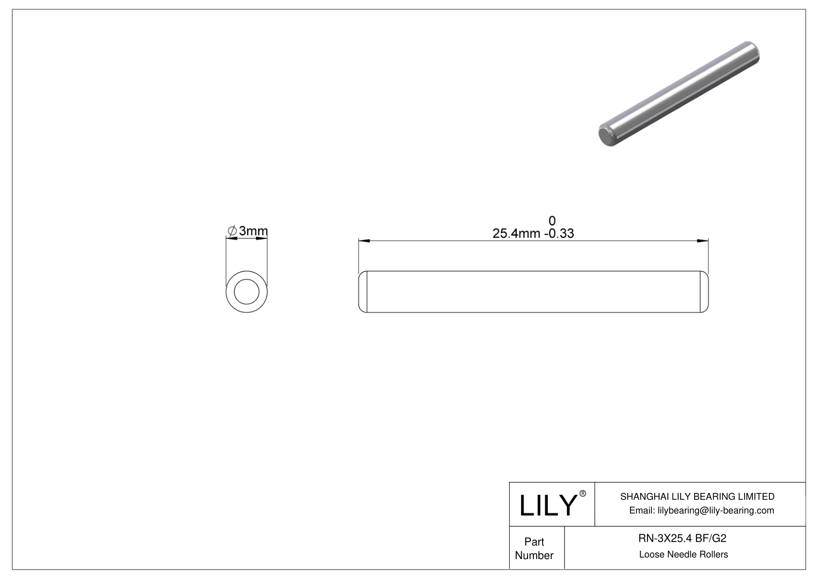 RN-3X25.4 BF/G2 Loose Needle Rollers cad drawing