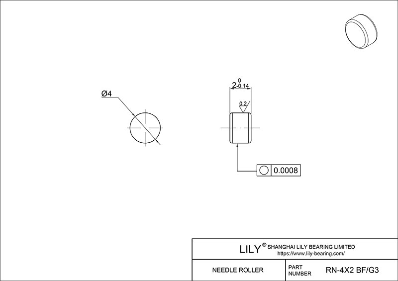 RN-4.0x2 BF/G3 Loose Needle Rollers cad drawing