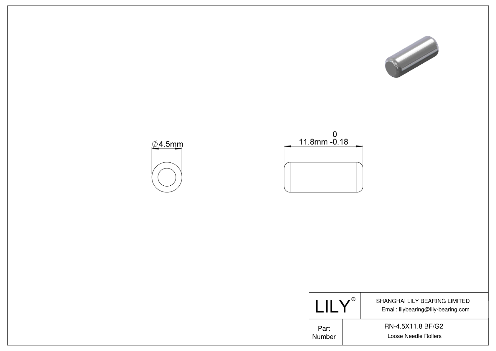 RN-4.5X11.8 BF/G2 Loose Needle Rollers cad drawing