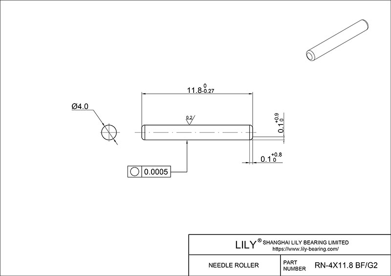 RN-4x11.8 BF/G2 Loose Needle Rollers cad drawing