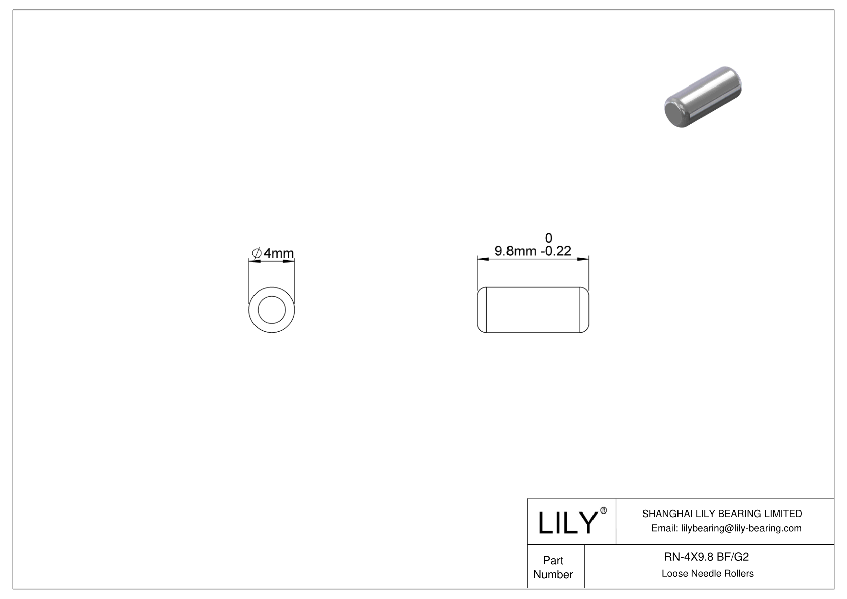 RN-4X9.8 BF/G2 Rodillos de aguja sueltos cad drawing