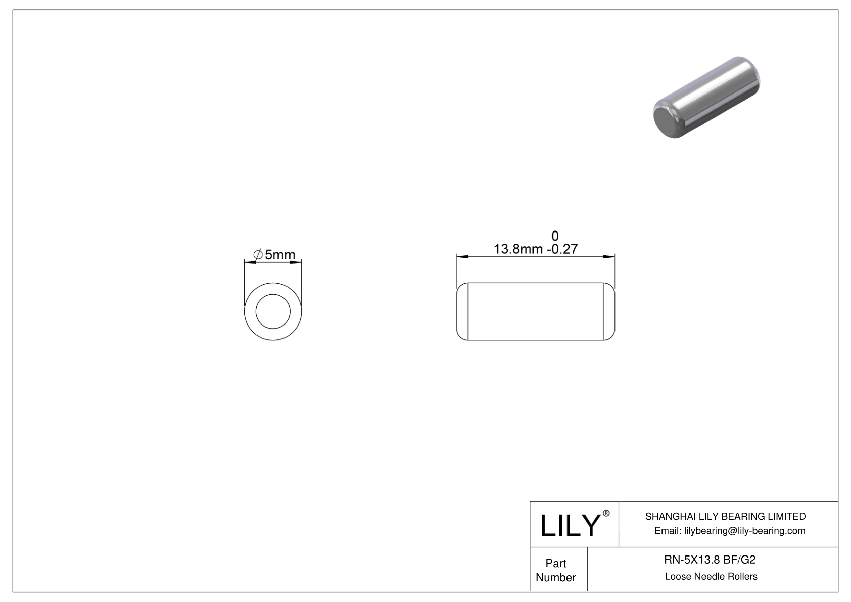 RN-5X13.8 BF/G2 Rodillos de aguja sueltos cad drawing