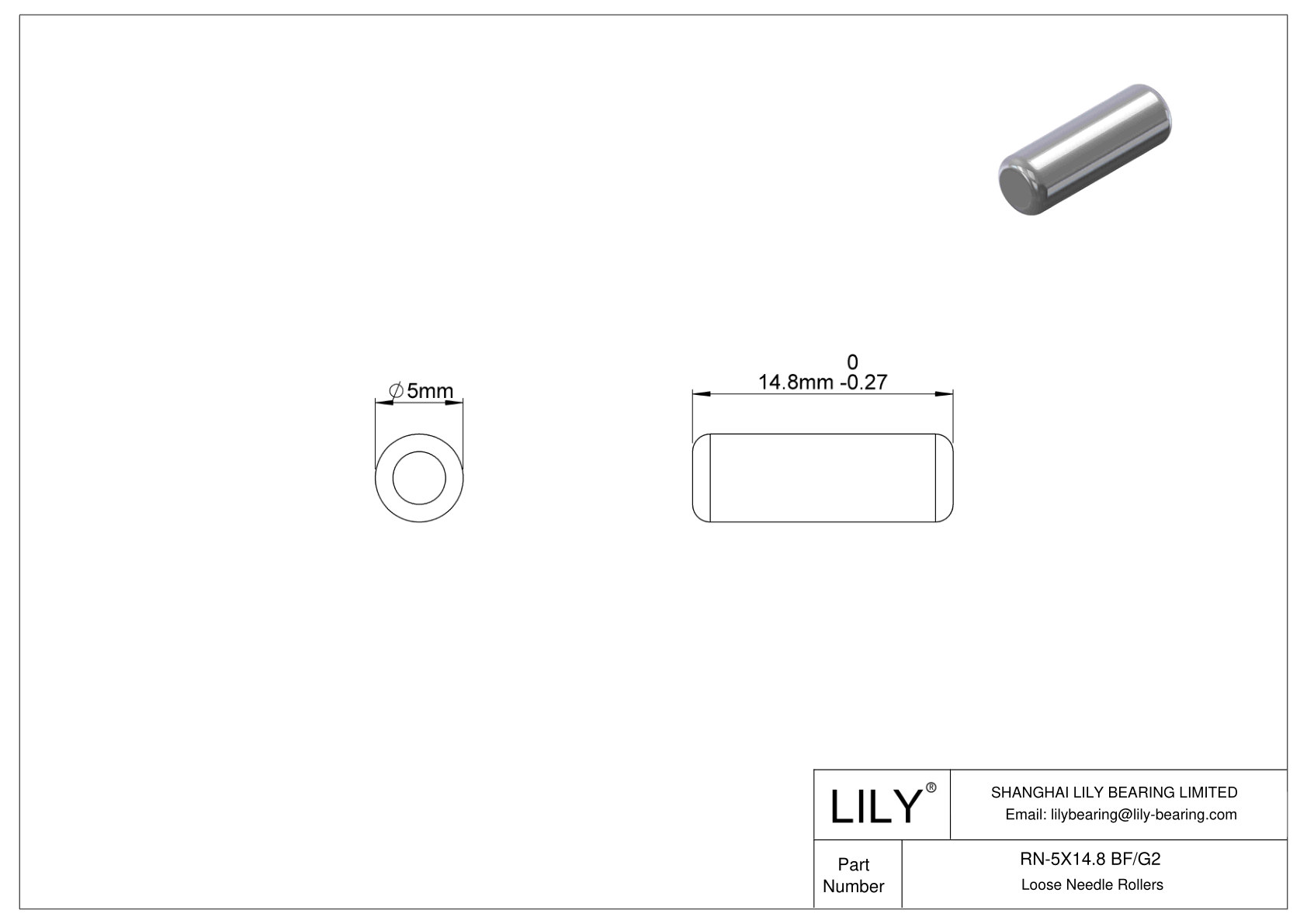 RN-5X14.8 BF/G2 Loose Needle Rollers cad drawing