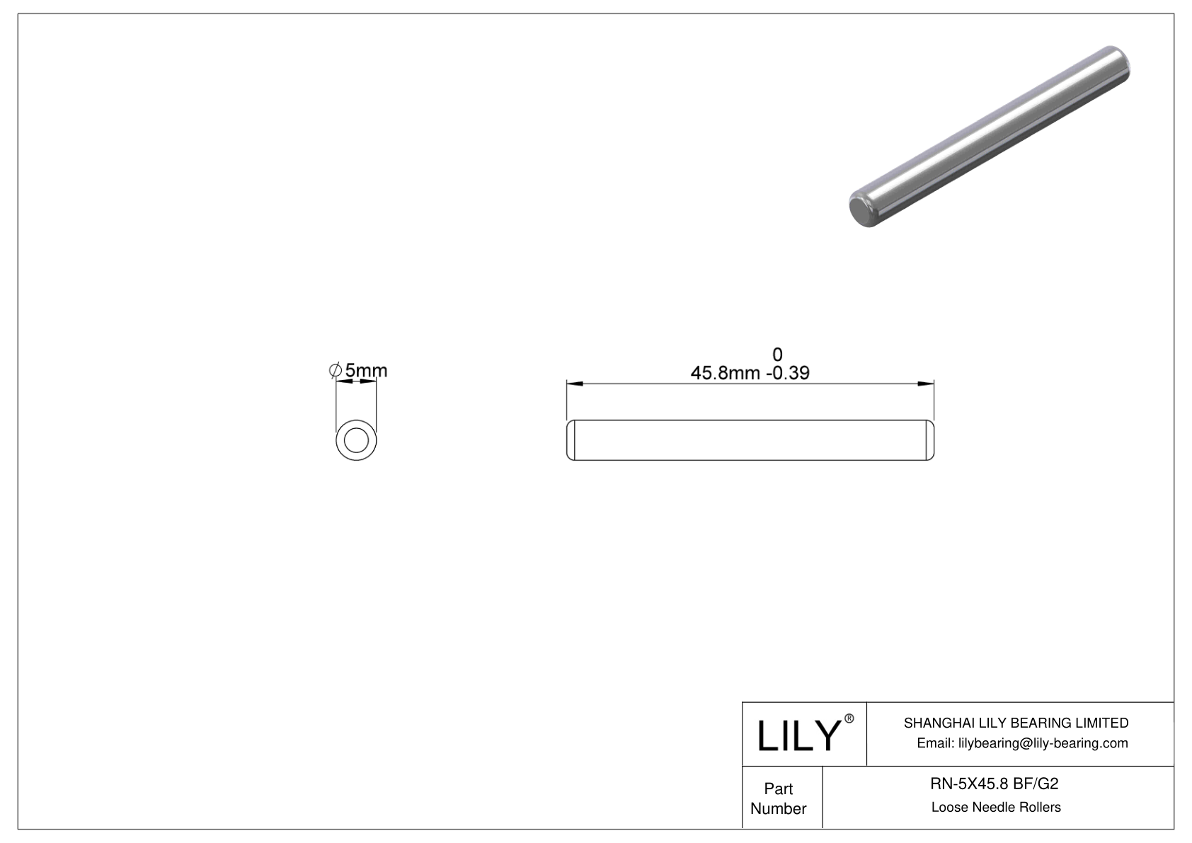 RN-5X45.8 BF/G2 Loose Needle Rollers cad drawing