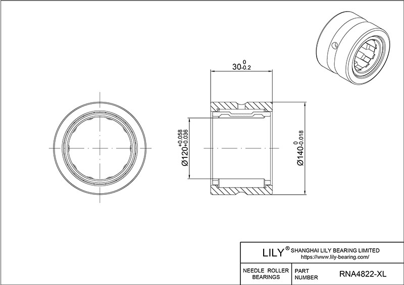 RNA4822-XL Heavy Duty Needle Roller Bearings (Machined) cad drawing