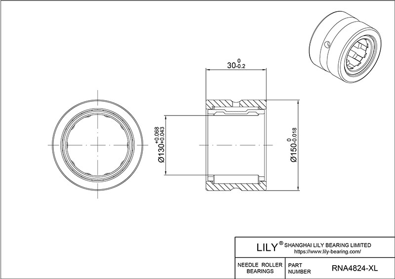RNA4824-XL Heavy Duty Needle Roller Bearings (Machined) cad drawing