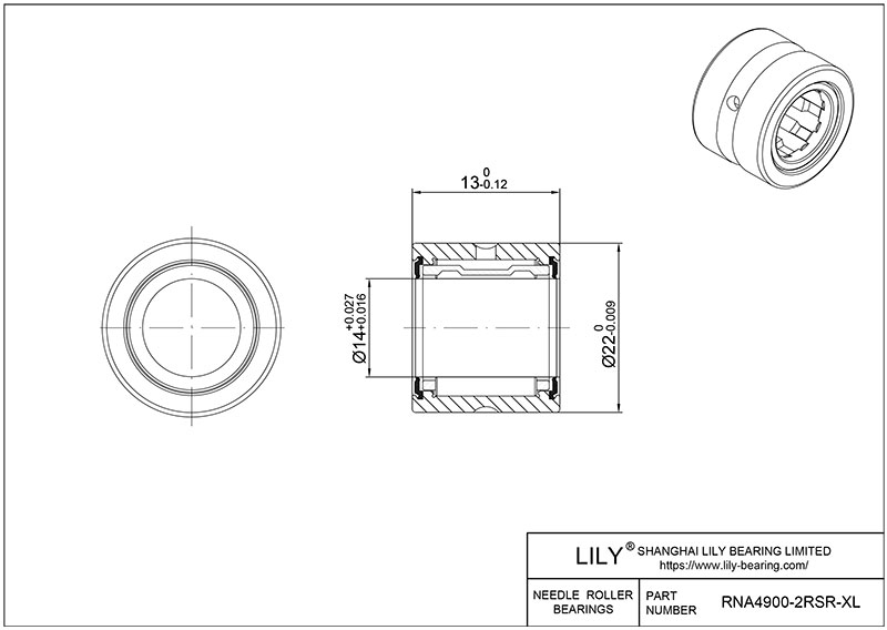 RNA4900-2RSR-XL Heavy Duty Needle Roller Bearings (Machined) cad drawing