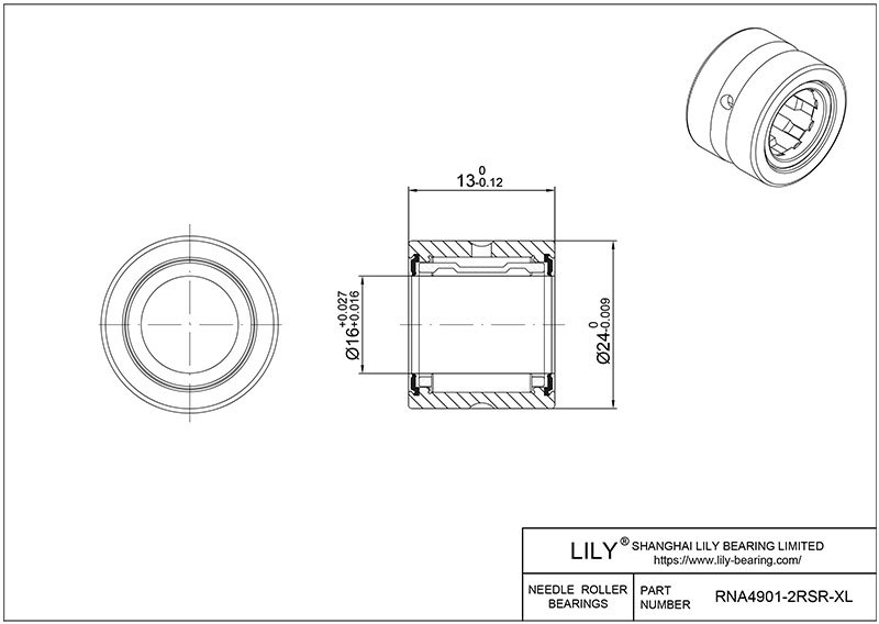RNA4901-2RSR-XL Heavy Duty Needle Roller Bearings (Machined) cad drawing