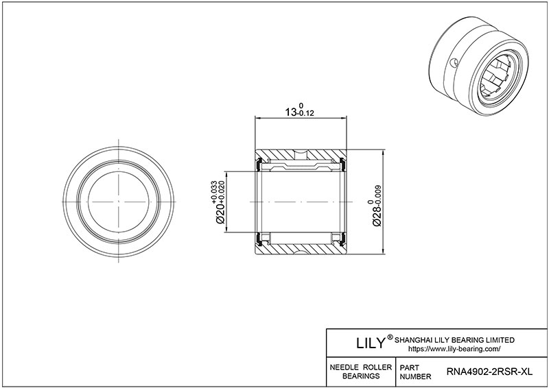 RNA4902-2RSR-XL Heavy Duty Needle Roller Bearings (Machined) cad drawing