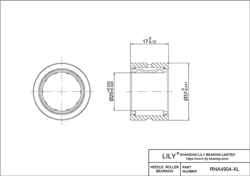 RNA4904-XL Heavy Duty Needle Roller Bearings (Machined) cad drawing