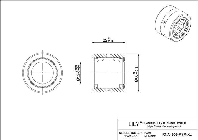 RNA4909-RSR-XL Heavy Duty Needle Roller Bearings (Machined) cad drawing