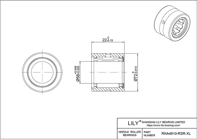 RNA4910-RSR-XL Heavy Duty Needle Roller Bearings (Machined) cad drawing