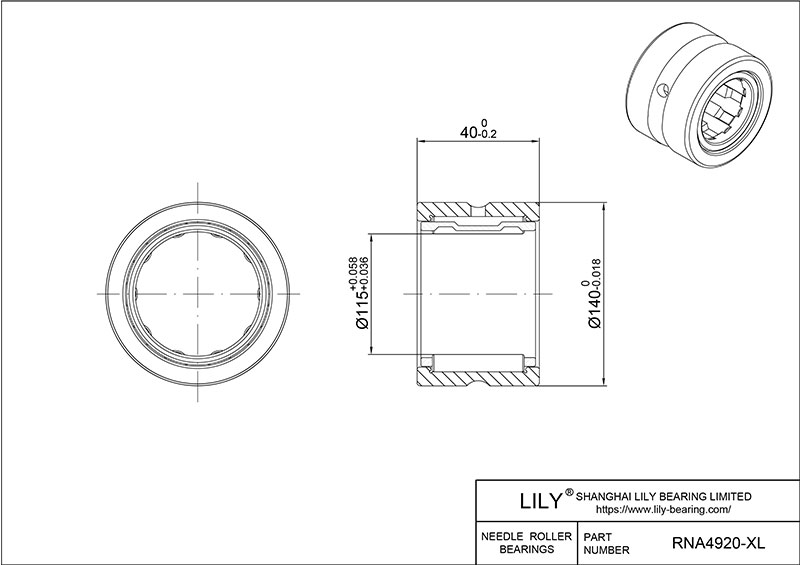 RNA4920-XL Heavy Duty Needle Roller Bearings (Machined) cad drawing