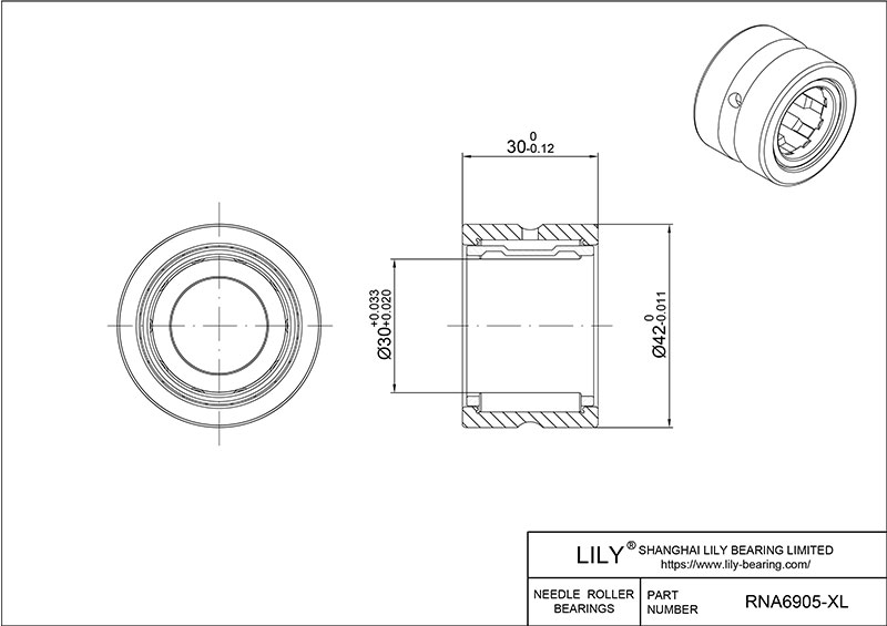 RNA6905-XL Heavy Duty Needle Roller Bearings (Machined) cad drawing