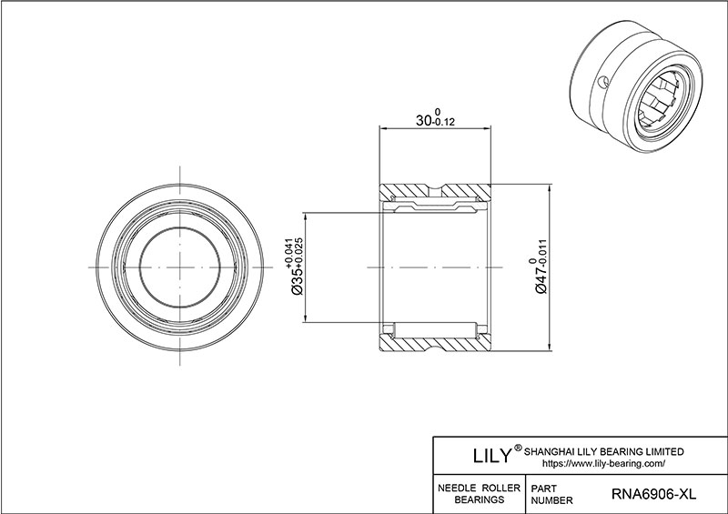 RNA6906-XL Heavy Duty Needle Roller Bearings (Machined) cad drawing