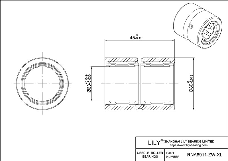 RNA6911-ZW-XL Heavy Duty Needle Roller Bearings (Machined) cad drawing