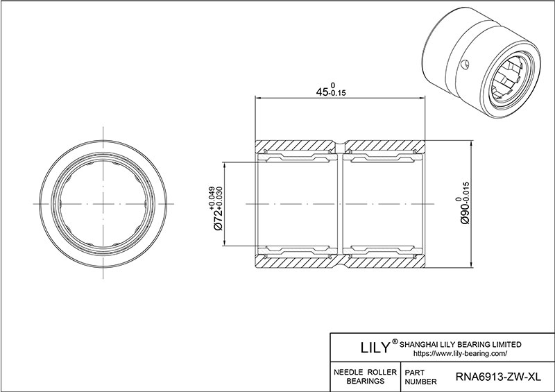 RNA6913-ZW-XL Heavy Duty Needle Roller Bearings (Machined) cad drawing