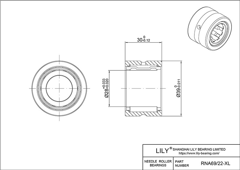 RNA69/22-XL Heavy Duty Needle Roller Bearings (Machined) cad drawing