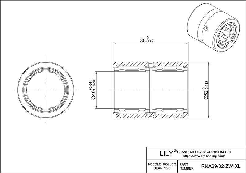 RNA69/32-ZW-XL Heavy Duty Needle Roller Bearings (Machined) cad drawing