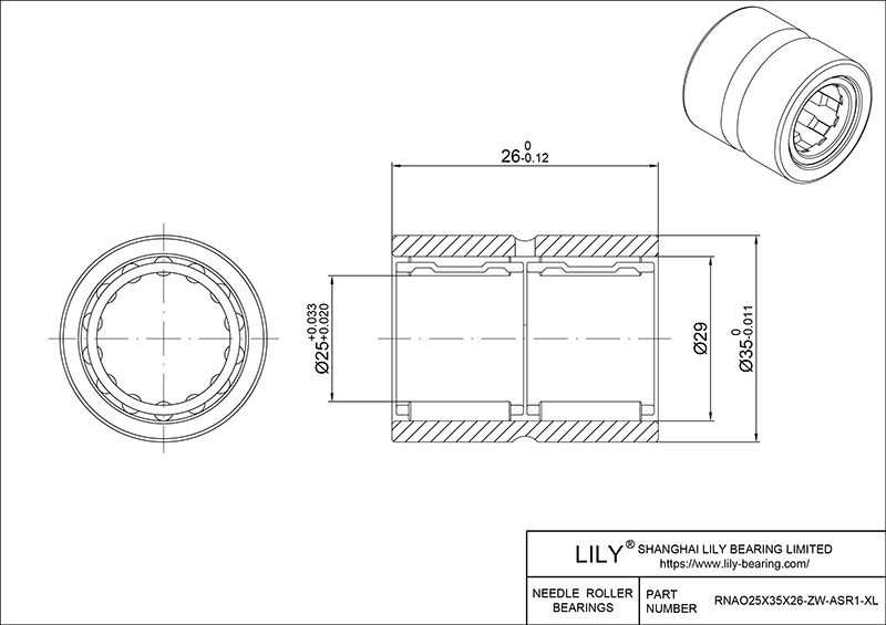 RNAO25X35X26-ZW-ASR1-XL Heavy Duty Needle Roller Bearings (Machined) cad drawing