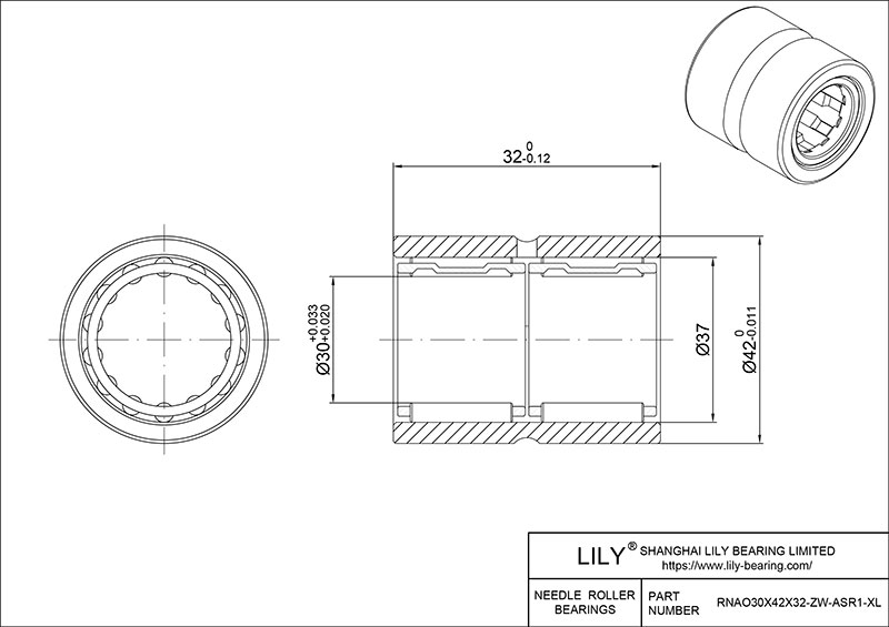 RNAO30X42X32-ZW-ASR1-XL Heavy Duty Needle Roller Bearings (Machined) cad drawing