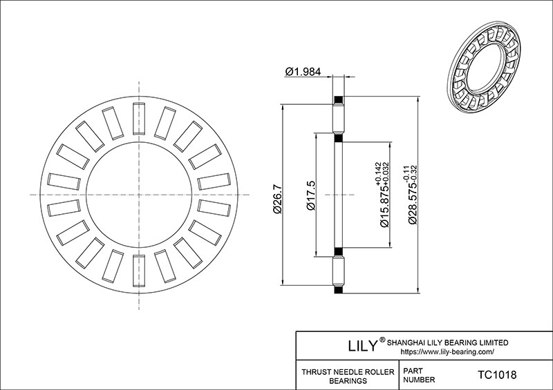 TC1018 Needle Roller Thrust Bearings (Cages) cad drawing