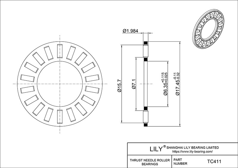 TC411 Needle Roller Thrust Bearings (Cages) cad drawing