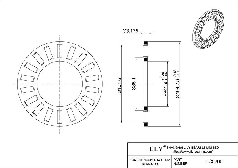 TC5266 Needle Roller Thrust Bearings (Cages) cad drawing